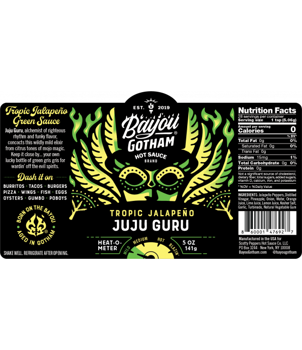 Bayou Gotham - JuJu Guru Tropic Jalapeno - Hot Sauce - 5oz JuJu Guru Tropic Jalapeno - Hot Sauce - Alchemist of Righteous Rhythm and Funky Flavor